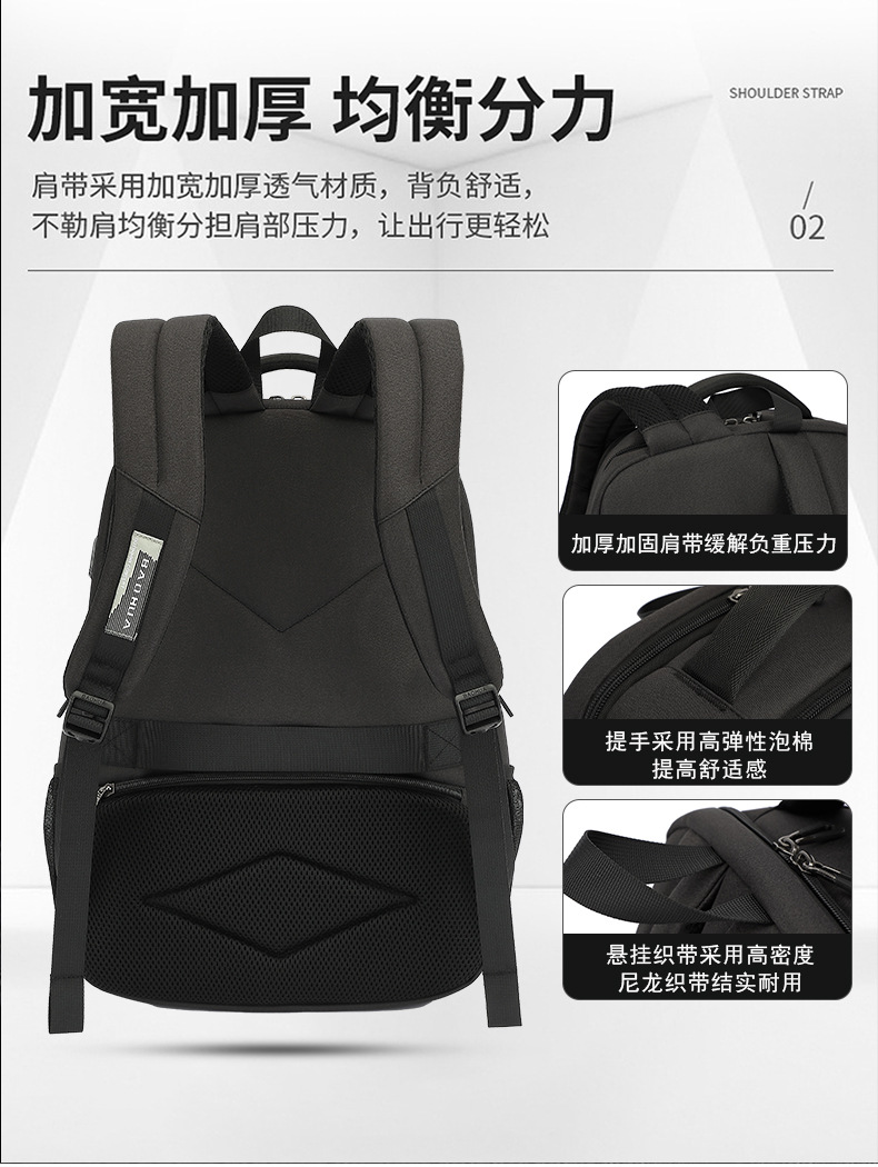 Men's Black Oxford Cloth Backpack, 16-Inch Laptop Business Commuter Bag, Water-Resistant Large Capacity Daypack