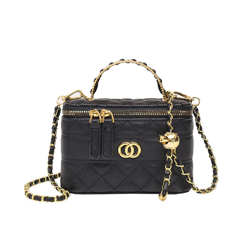 Women Small Box Crossbody Bag, PU Leather Quilted Chain Shoulder Bag with Embroidery, Mini Square Handbag for Daily Wear