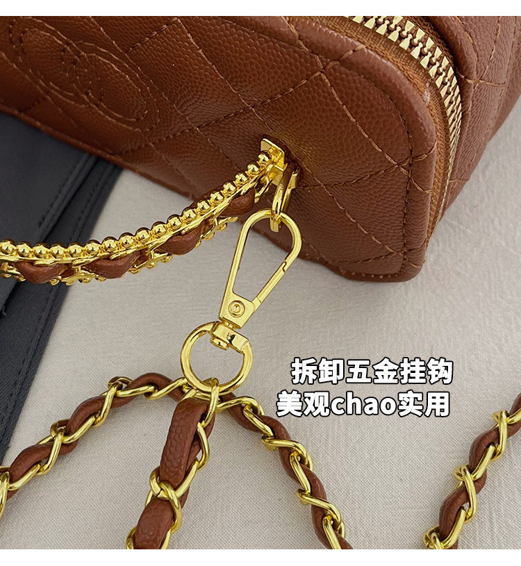 Women Small Box Crossbody Bag, PU Leather Quilted Chain Shoulder Bag with Embroidery, Mini Square Handbag for Daily Wear