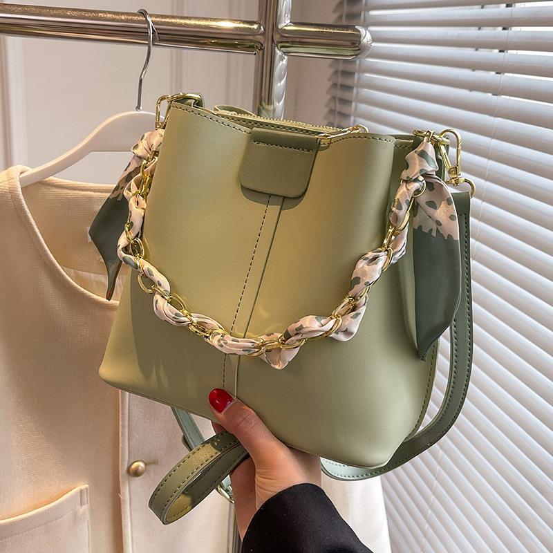 FARAMON Small PU Bucket Bag for Women, Chain Crossbody Handbag with Magnetic Closure