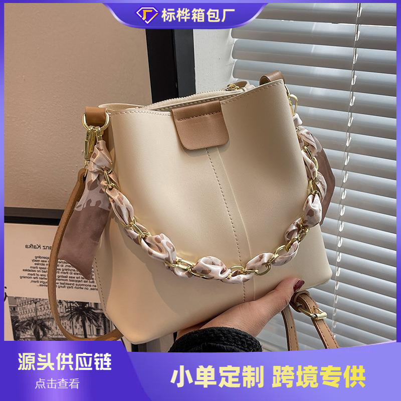 FARAMON Small PU Bucket Bag for Women, Chain Crossbody Handbag with Magnetic Closure