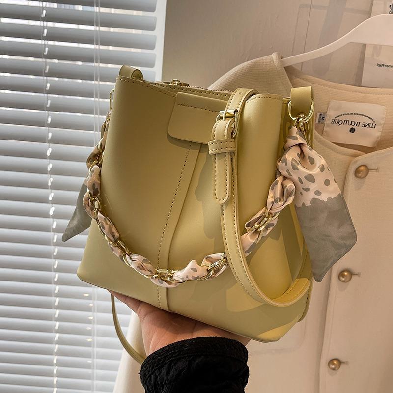 FARAMON Small PU Bucket Bag for Women, Chain Crossbody Handbag with Magnetic Closure