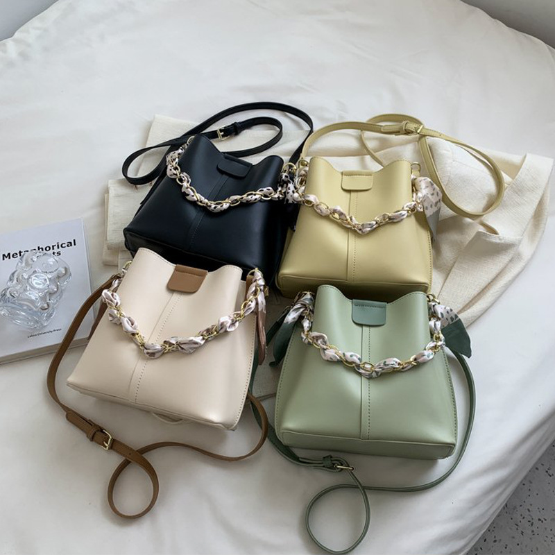FARAMON Small PU Bucket Bag for Women, Chain Crossbody Handbag with Magnetic Closure