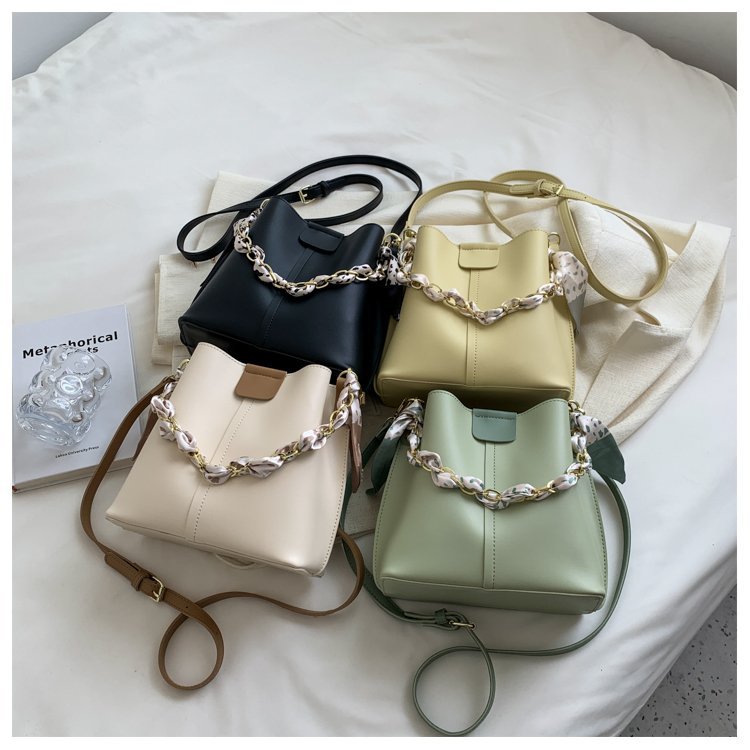 FARAMON Small PU Bucket Bag for Women, Chain Crossbody Handbag with Magnetic Closure
