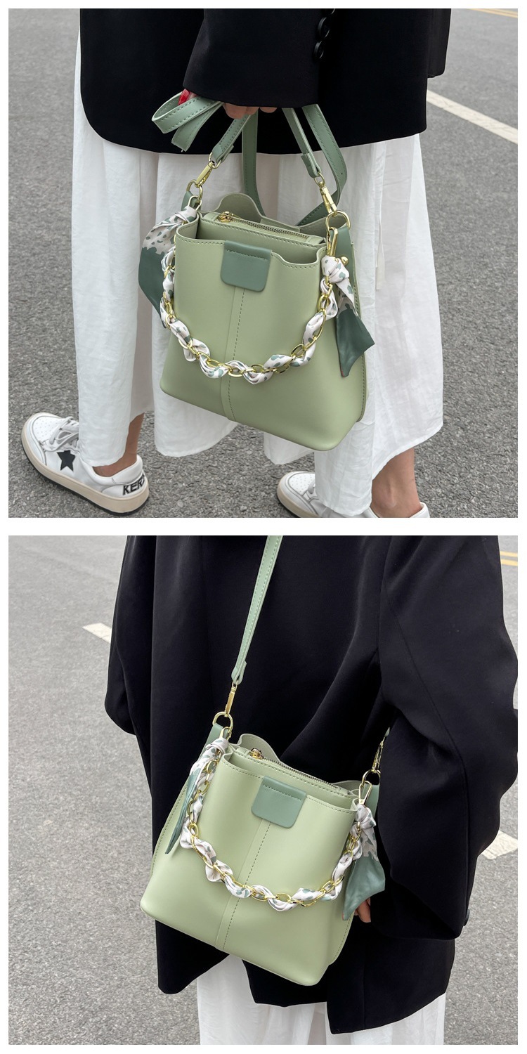FARAMON Small PU Bucket Bag for Women, Chain Crossbody Handbag with Magnetic Closure