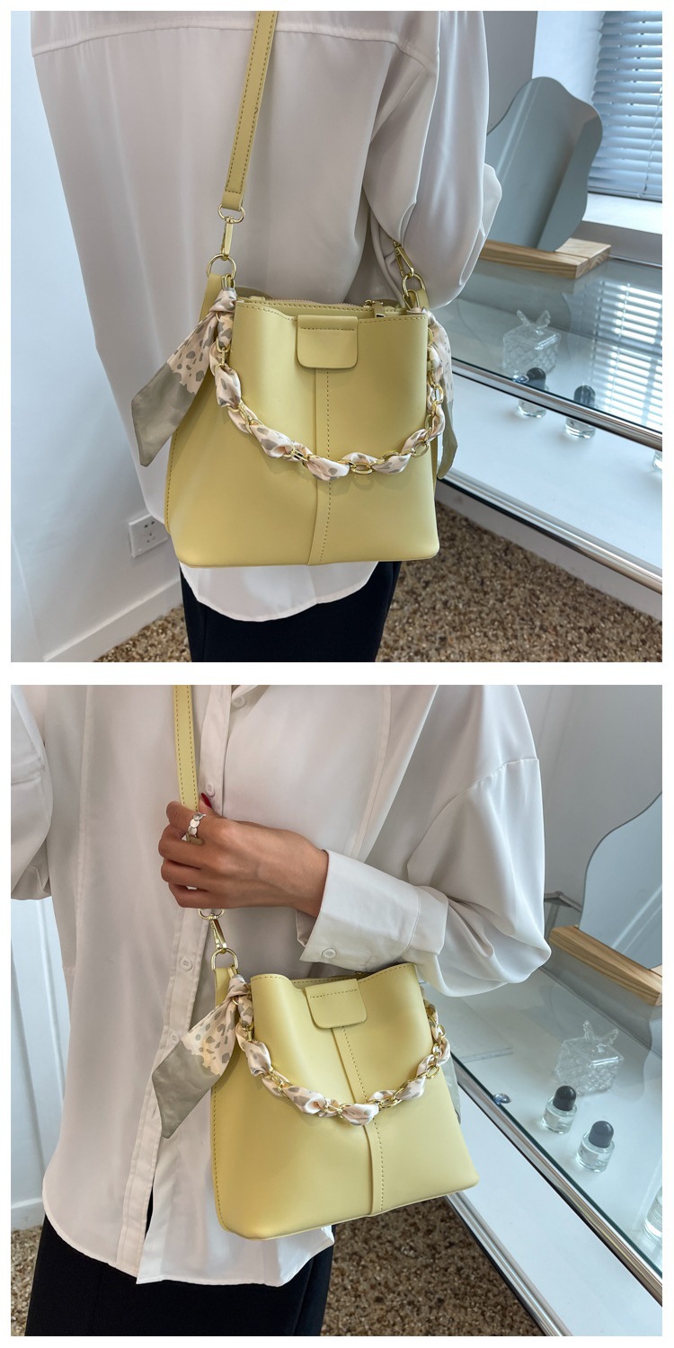 FARAMON Small PU Bucket Bag for Women, Chain Crossbody Handbag with Magnetic Closure