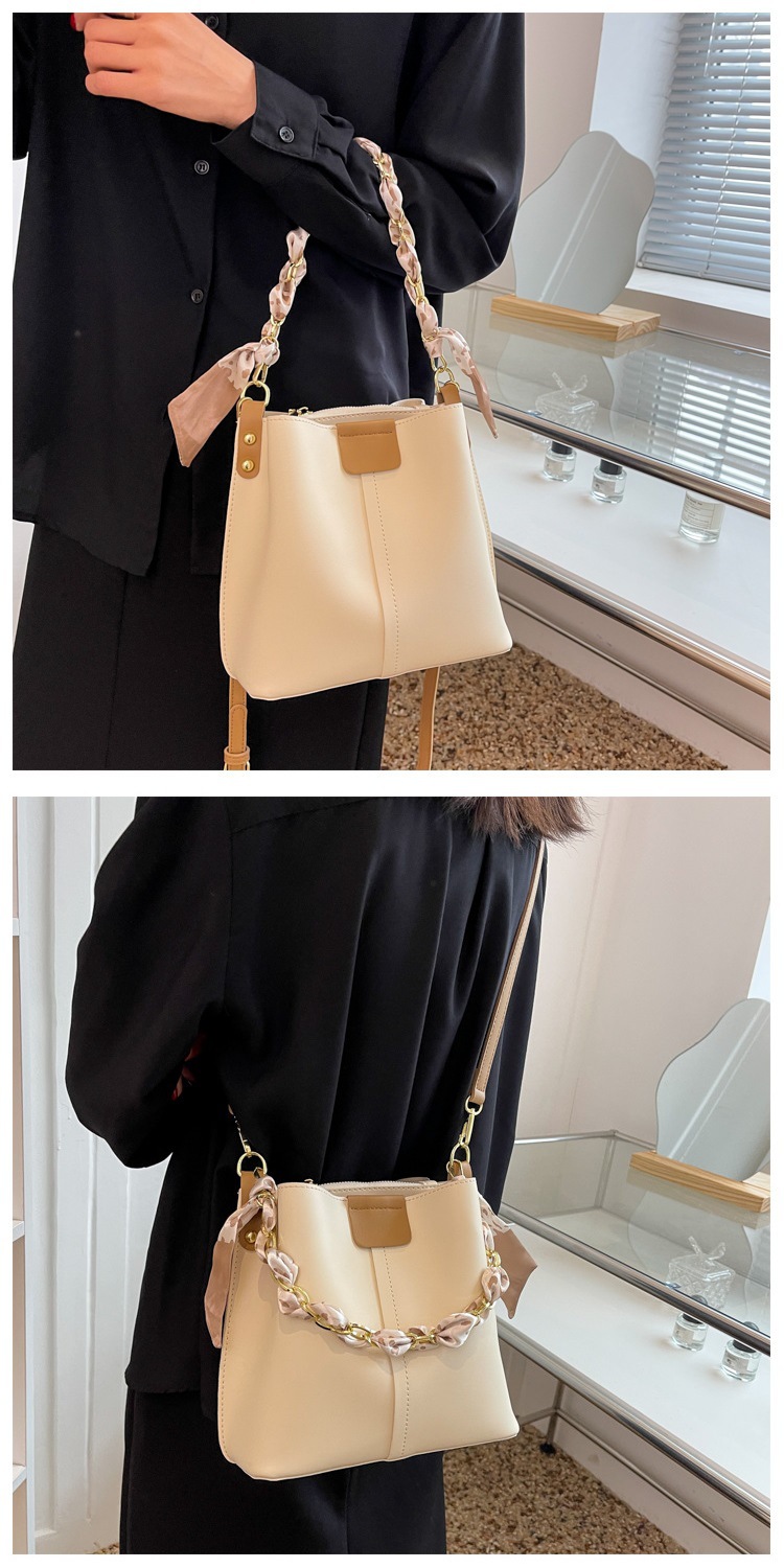 FARAMON Small PU Bucket Bag for Women, Chain Crossbody Handbag with Magnetic Closure