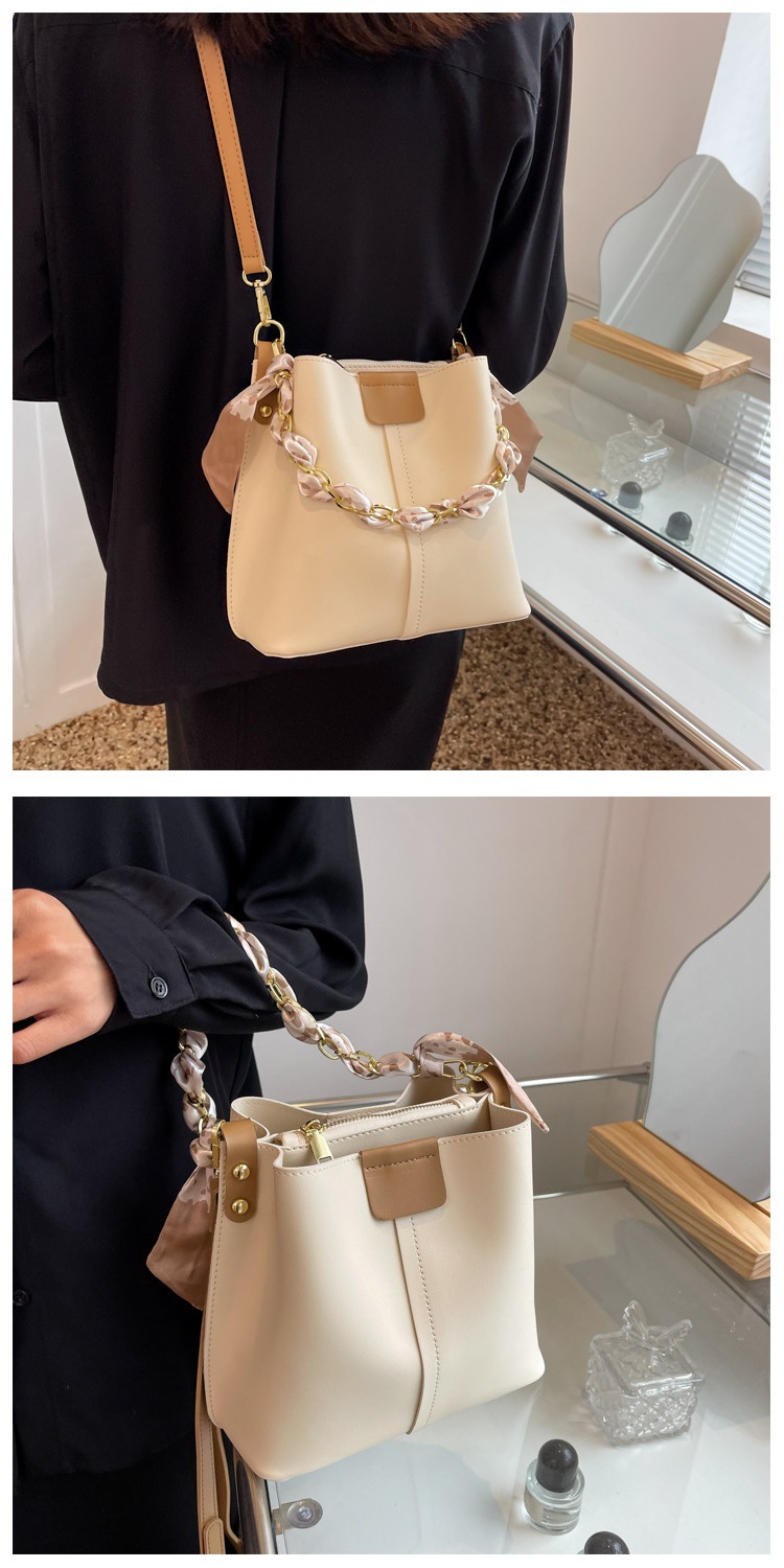 FARAMON Small PU Bucket Bag for Women, Chain Crossbody Handbag with Magnetic Closure
