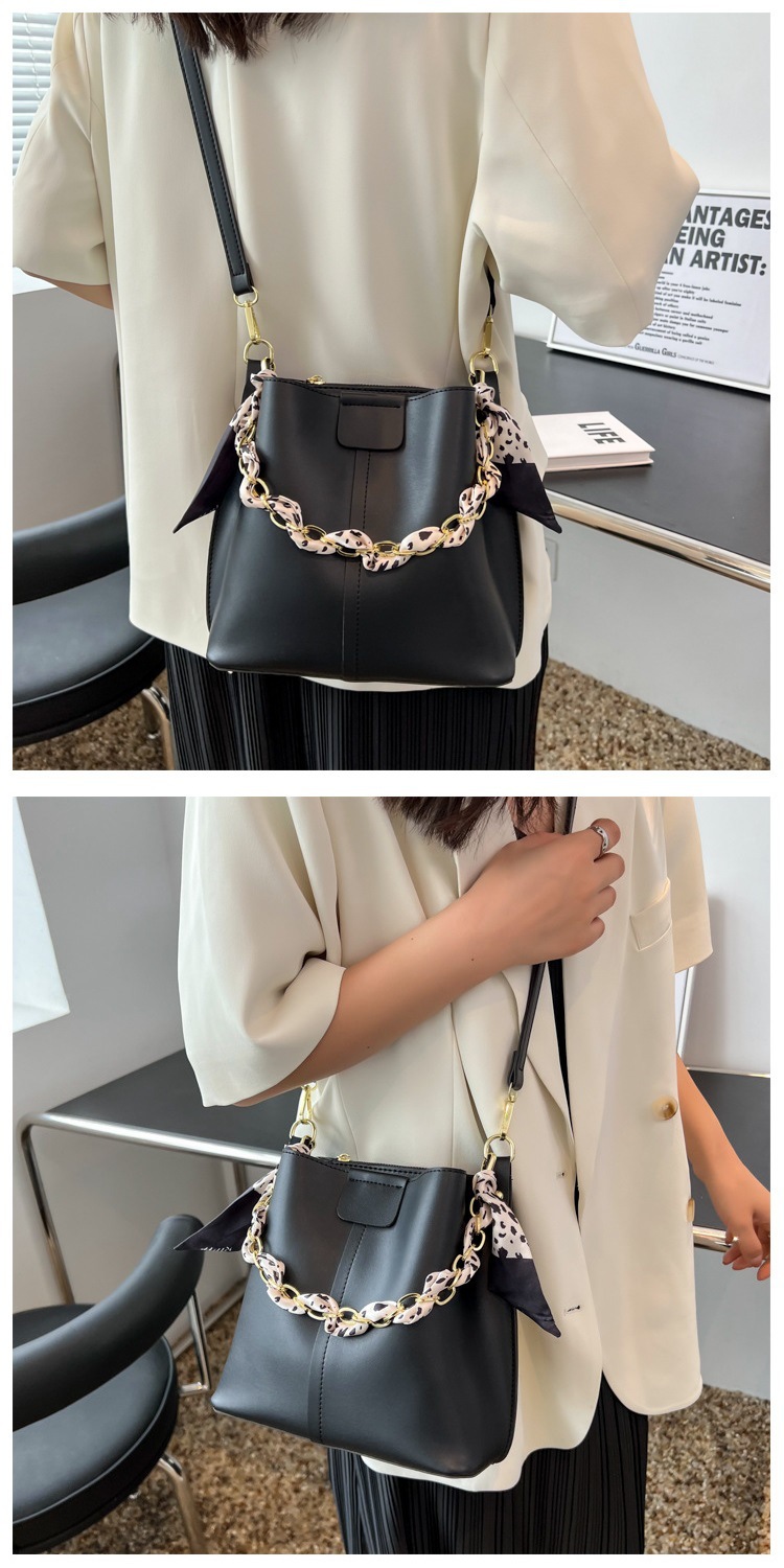 FARAMON Small PU Bucket Bag for Women, Chain Crossbody Handbag with Magnetic Closure