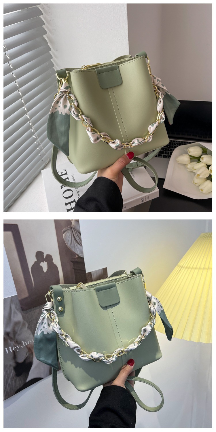 FARAMON Small PU Bucket Bag for Women, Chain Crossbody Handbag with Magnetic Closure