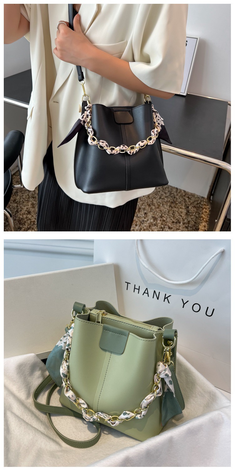 FARAMON Small PU Bucket Bag for Women, Chain Crossbody Handbag with Magnetic Closure