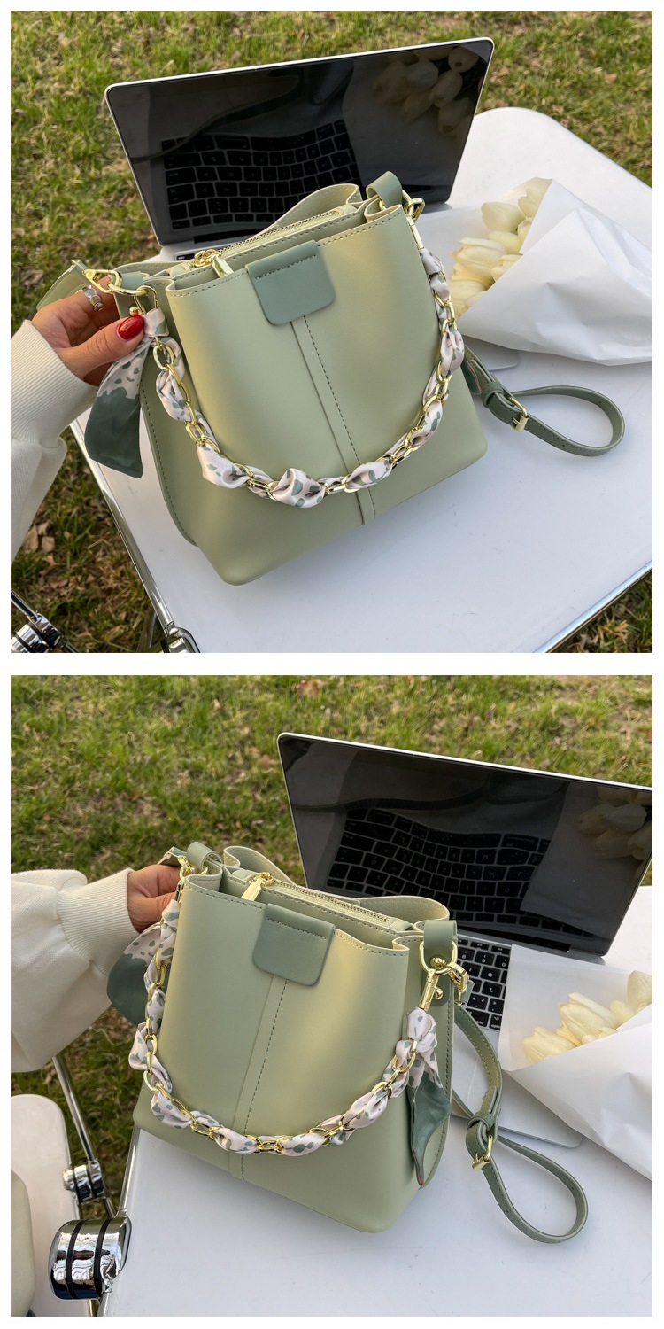 FARAMON Small PU Bucket Bag for Women, Chain Crossbody Handbag with Magnetic Closure