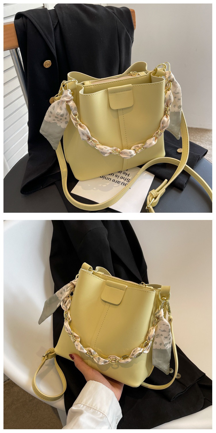 FARAMON Small PU Bucket Bag for Women, Chain Crossbody Handbag with Magnetic Closure