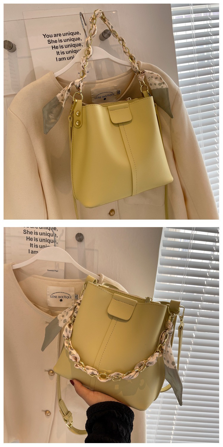 FARAMON Small PU Bucket Bag for Women, Chain Crossbody Handbag with Magnetic Closure