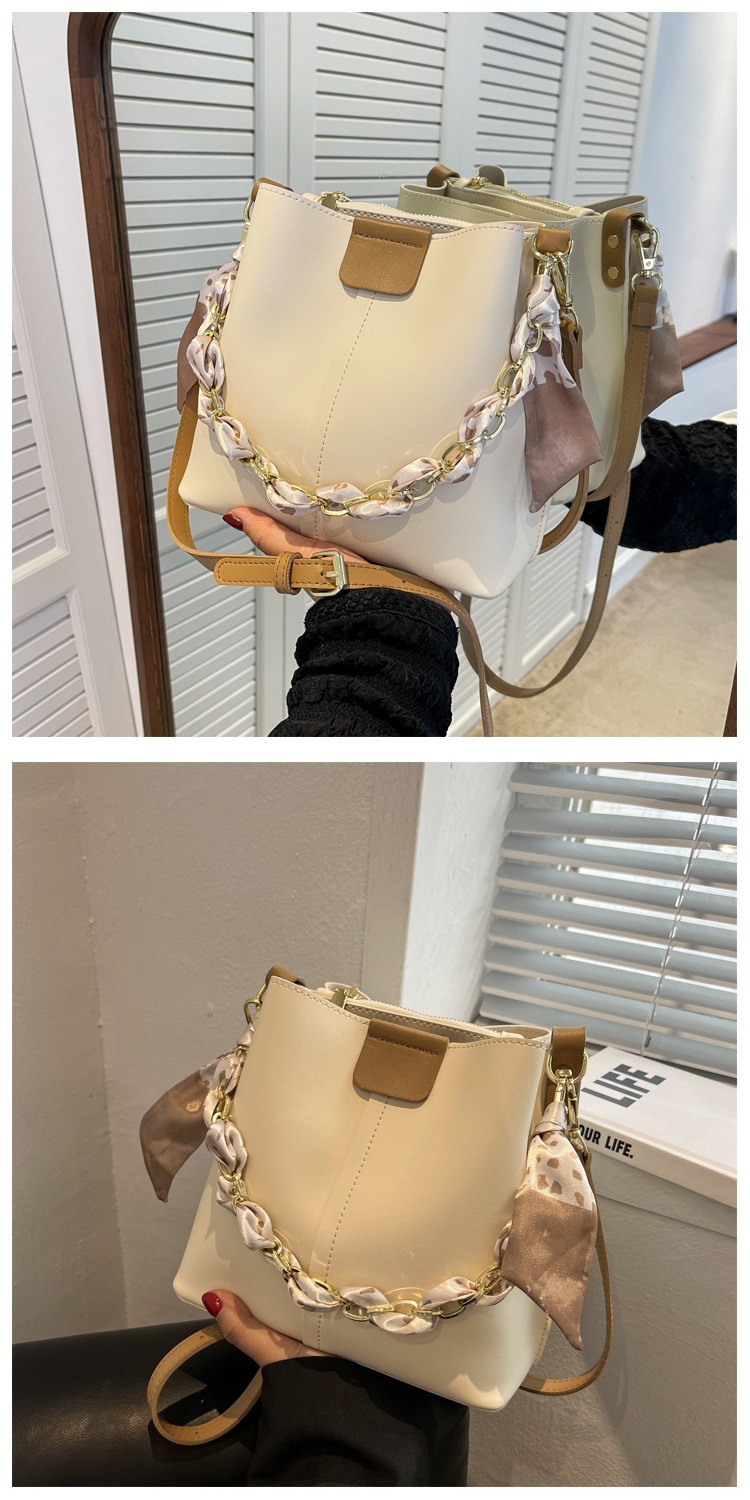 FARAMON Small PU Bucket Bag for Women, Chain Crossbody Handbag with Magnetic Closure