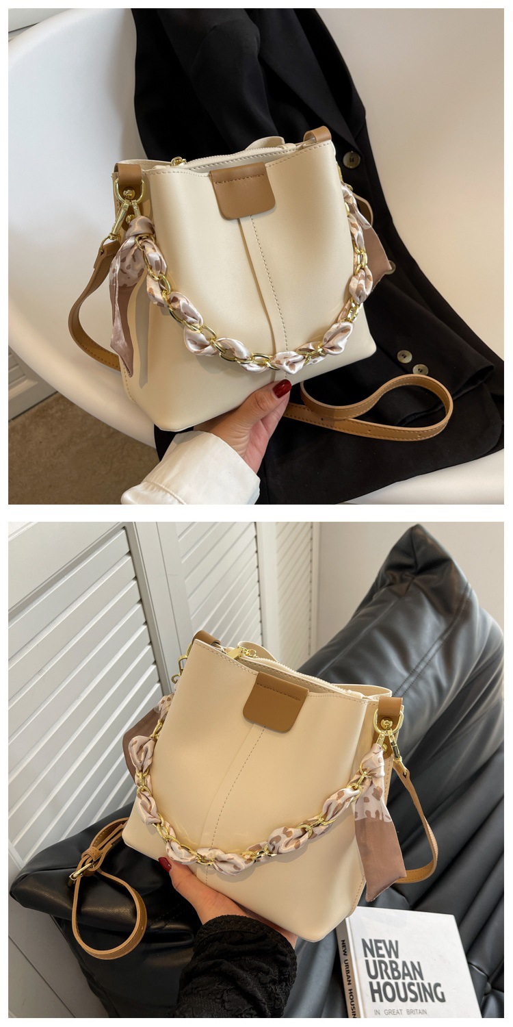 FARAMON Small PU Bucket Bag for Women, Chain Crossbody Handbag with Magnetic Closure