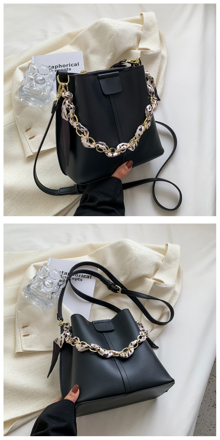 FARAMON Small PU Bucket Bag for Women, Chain Crossbody Handbag with Magnetic Closure