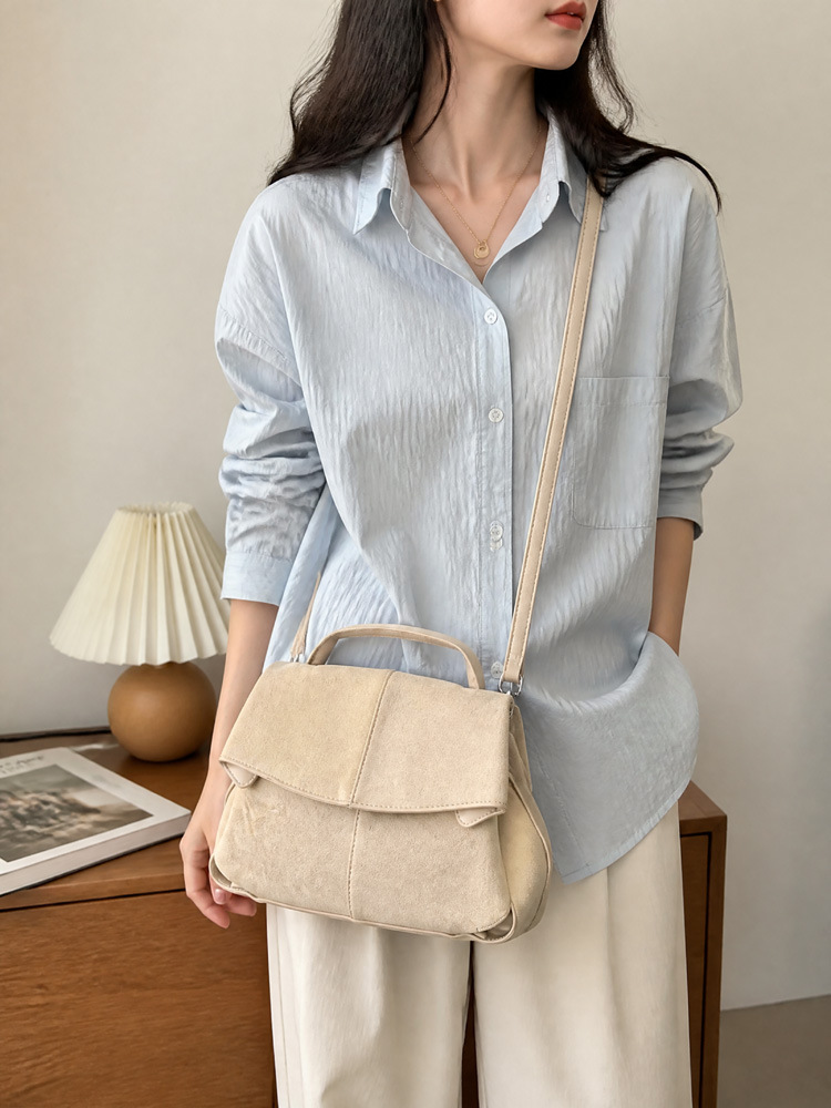 Women Suede Shoulder Crossbody Bag, Minimalist Flap Zip Large Box Handbag for Daily Wear