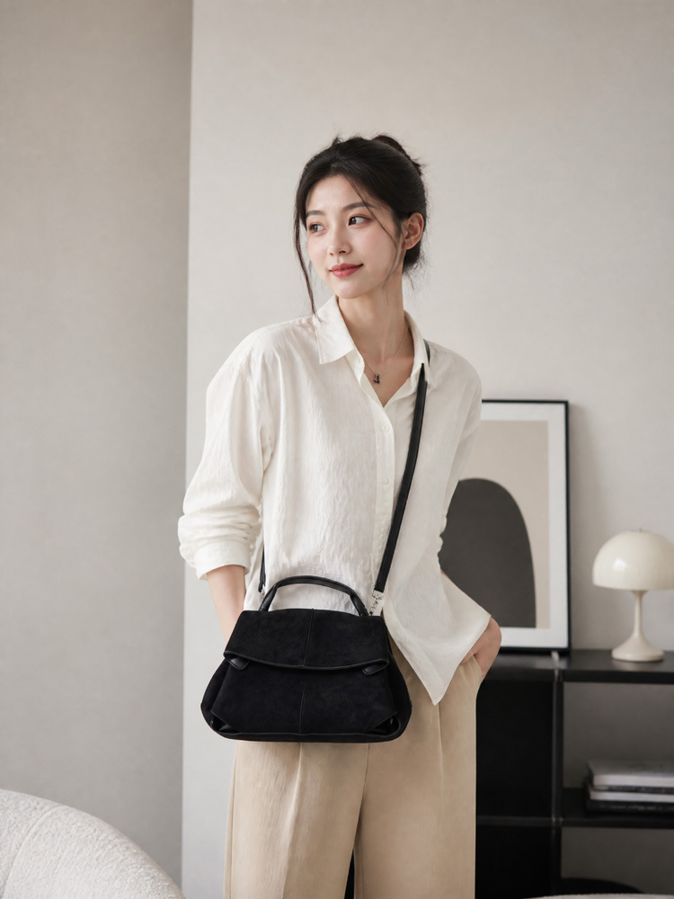 Women Suede Shoulder Crossbody Bag, Minimalist Flap Zip Large Box Handbag for Daily Wear