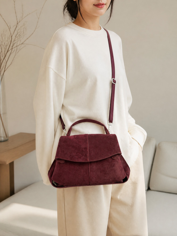 Women Suede Shoulder Crossbody Bag, Minimalist Flap Zip Large Box Handbag for Daily Wear