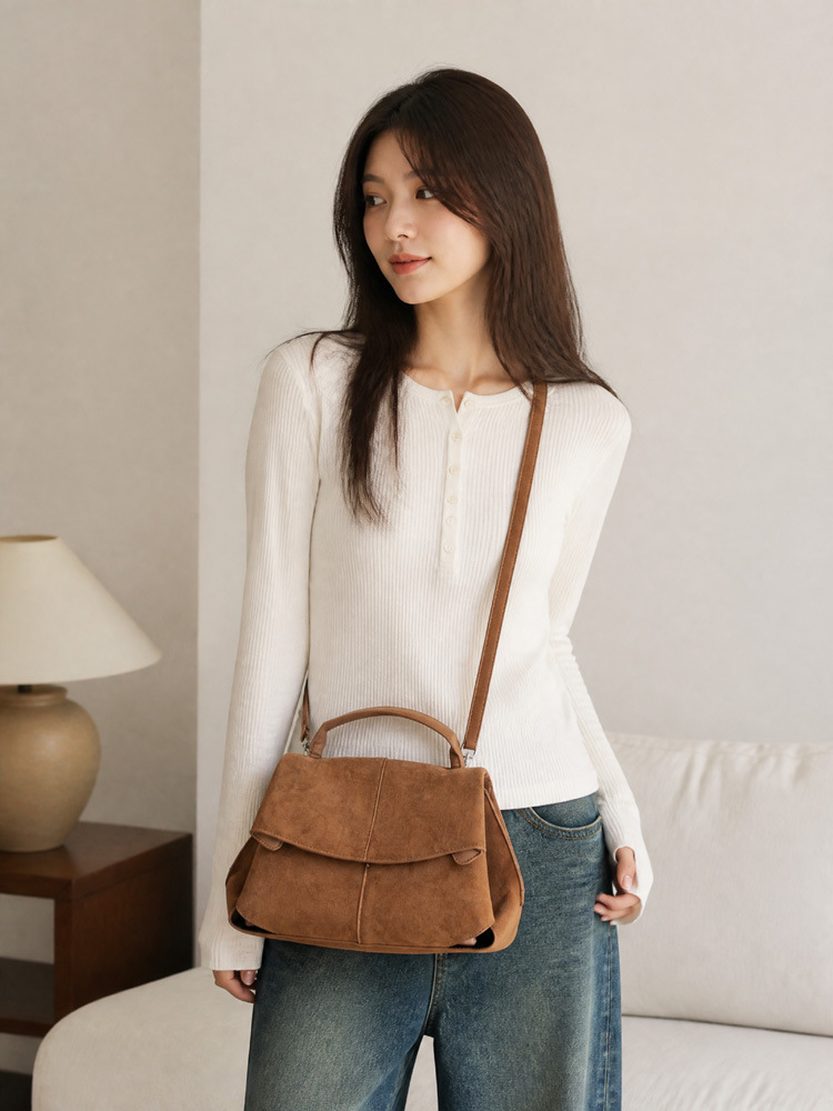 Women Suede Shoulder Crossbody Bag, Minimalist Flap Zip Large Box Handbag for Daily Wear
