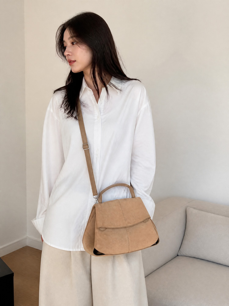 Women Suede Shoulder Crossbody Bag, Minimalist Flap Zip Large Box Handbag for Daily Wear