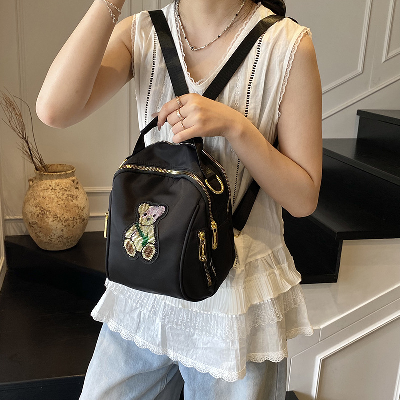 Minimalist Cartoon Women's Backpack, Large Capacity Lightweight Commuter Bag for Daily Use, Black