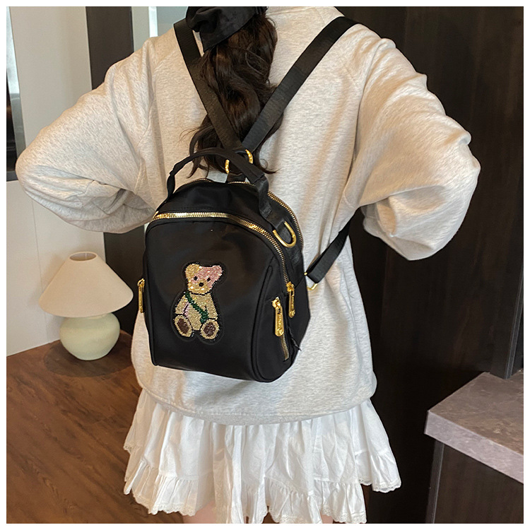 Minimalist Cartoon Women's Backpack, Large Capacity Lightweight Commuter Bag for Daily Use, Black