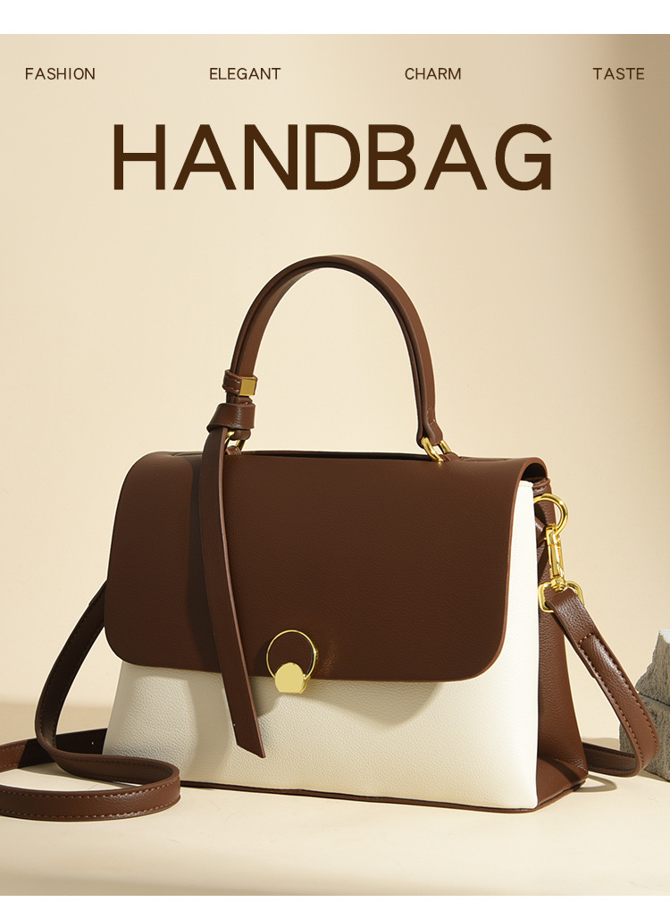 Women's Small Leather Square Crossbody Bag, Color Block Shoulder Handbag for Everyday Use
