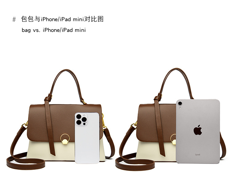 Women's Small Leather Square Crossbody Bag, Color Block Shoulder Handbag for Everyday Use