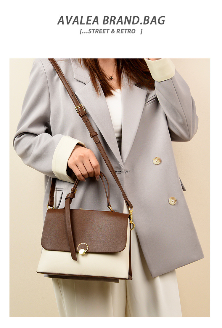 Women's Small Leather Square Crossbody Bag, Color Block Shoulder Handbag for Everyday Use