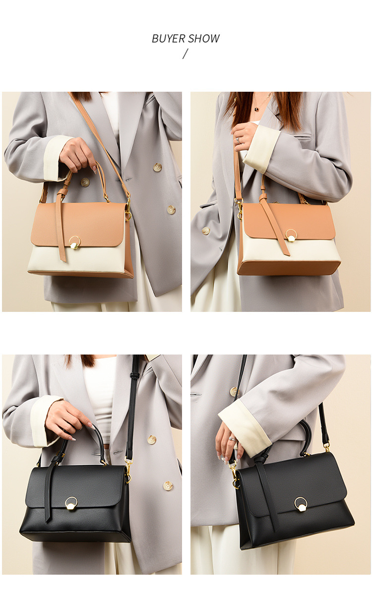 Women's Small Leather Square Crossbody Bag, Color Block Shoulder Handbag for Everyday Use