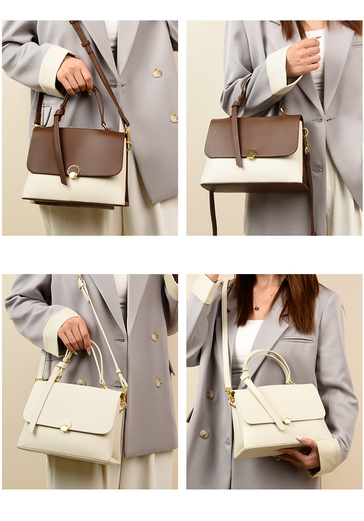 Women's Small Leather Square Crossbody Bag, Color Block Shoulder Handbag for Everyday Use