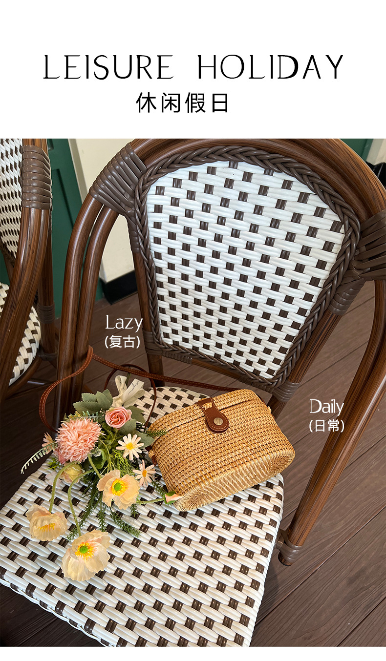 Women's Woven Straw Crossbody Bag, Round Wicker Shoulder Bag with Leather Buckle for Everyday Outfits