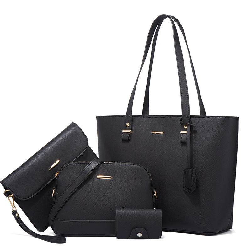 Women PU Leather Shoulder Handbag Set, Solid Color Zip Tote with Matching Pouch for Daily Use