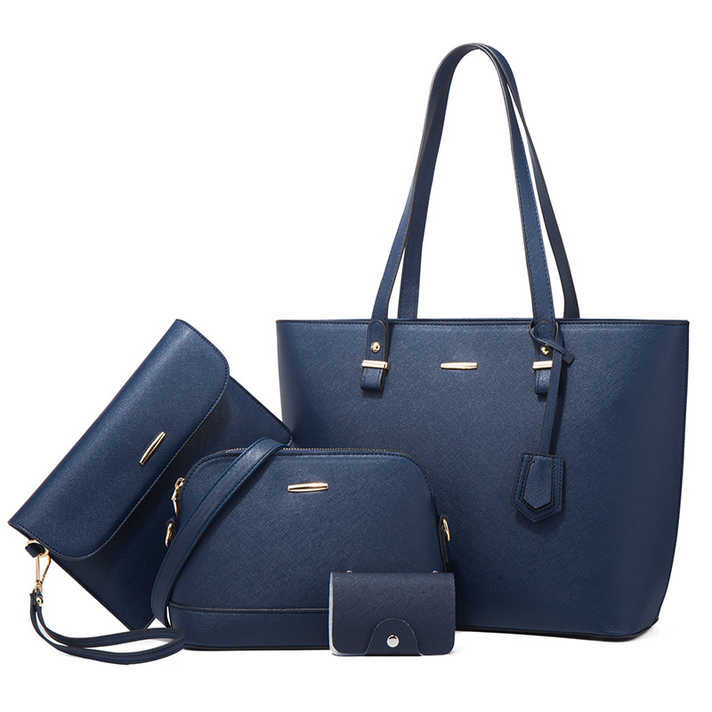 Women PU Leather Shoulder Handbag Set, Solid Color Zip Tote with Matching Pouch for Daily Use