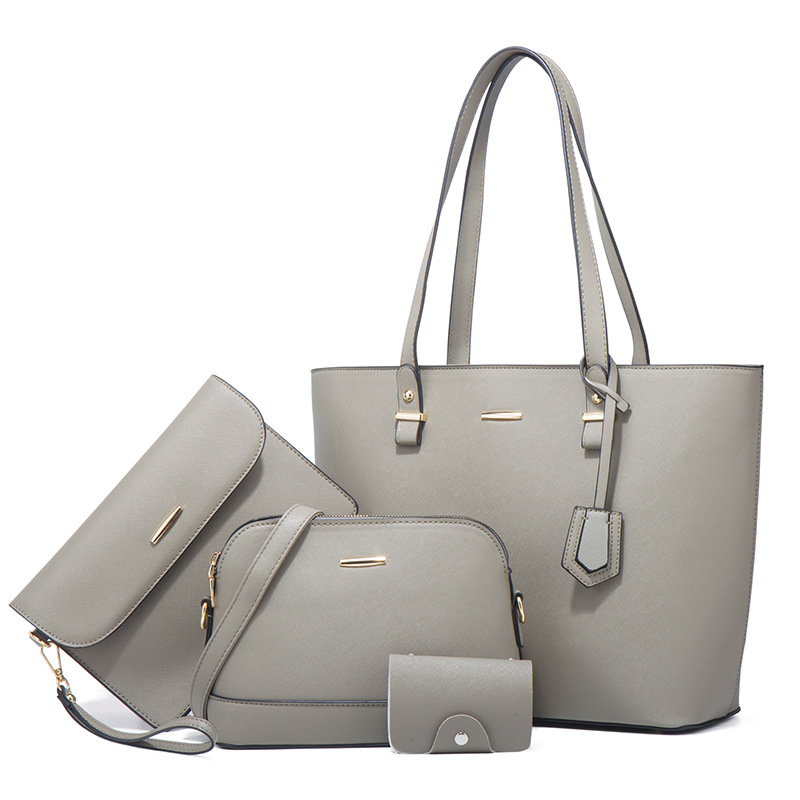Women PU Leather Shoulder Handbag Set, Solid Color Zip Tote with Matching Pouch for Daily Use