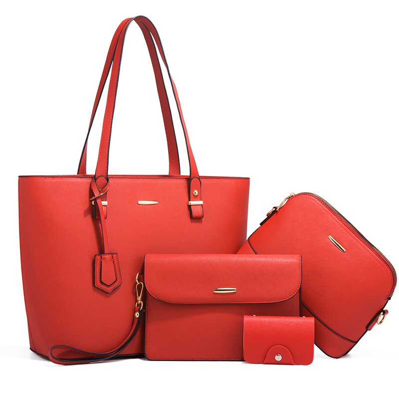 Women PU Leather Shoulder Handbag Set, Solid Color Zip Tote with Matching Pouch for Daily Use