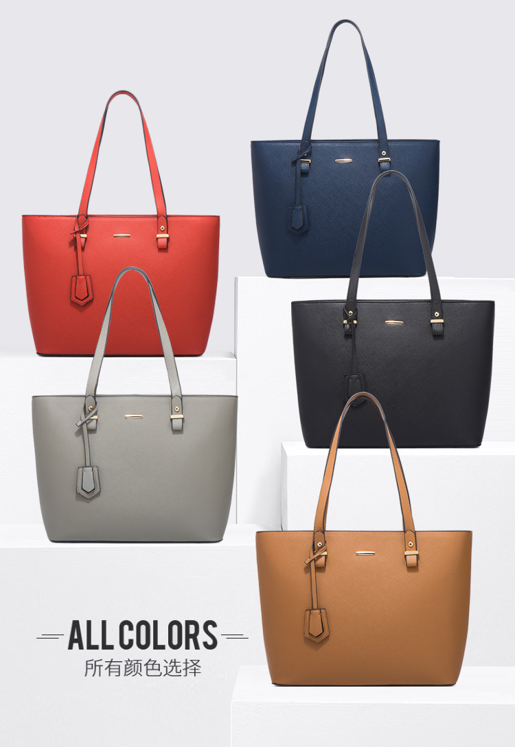 Women PU Leather Shoulder Handbag Set, Solid Color Zip Tote with Matching Pouch for Daily Use