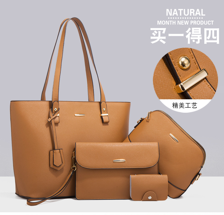 Women PU Leather Shoulder Handbag Set, Solid Color Zip Tote with Matching Pouch for Daily Use