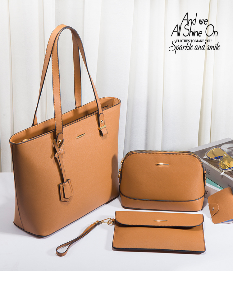 Women PU Leather Shoulder Handbag Set, Solid Color Zip Tote with Matching Pouch for Daily Use