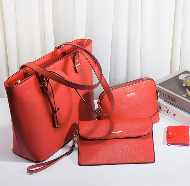 Women PU Leather Shoulder Handbag Set, Solid Color Zip Tote with Matching Pouch for Daily Use