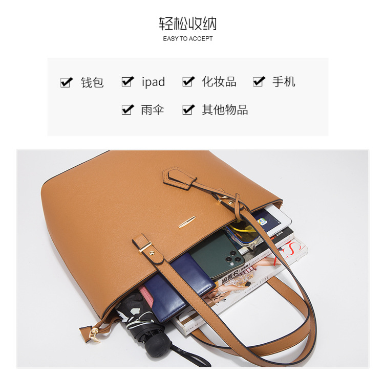 Women PU Leather Shoulder Handbag Set, Solid Color Zip Tote with Matching Pouch for Daily Use