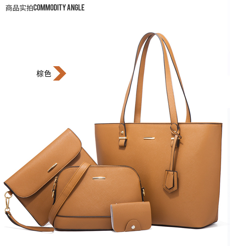 Women PU Leather Shoulder Handbag Set, Solid Color Zip Tote with Matching Pouch for Daily Use