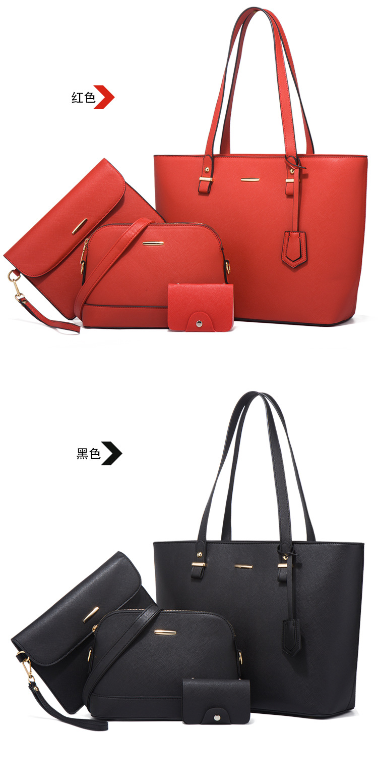 Women PU Leather Shoulder Handbag Set, Solid Color Zip Tote with Matching Pouch for Daily Use