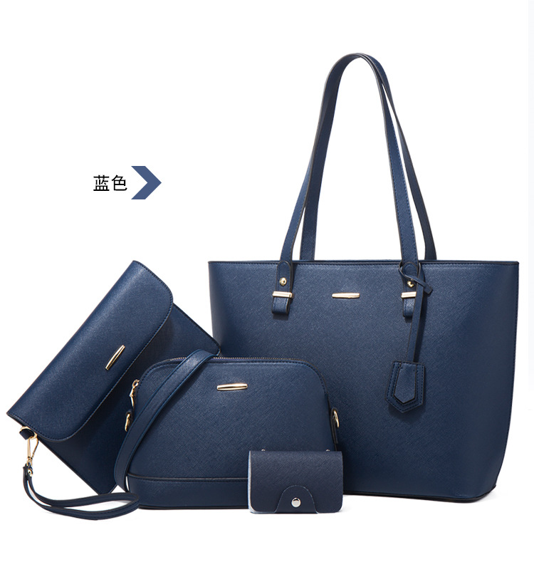 Women PU Leather Shoulder Handbag Set, Solid Color Zip Tote with Matching Pouch for Daily Use