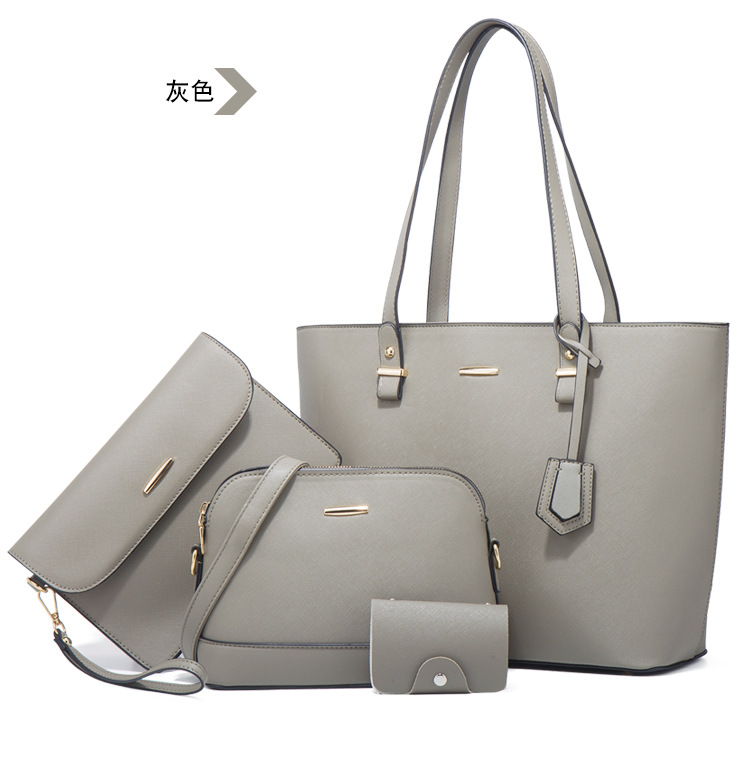 Women PU Leather Shoulder Handbag Set, Solid Color Zip Tote with Matching Pouch for Daily Use