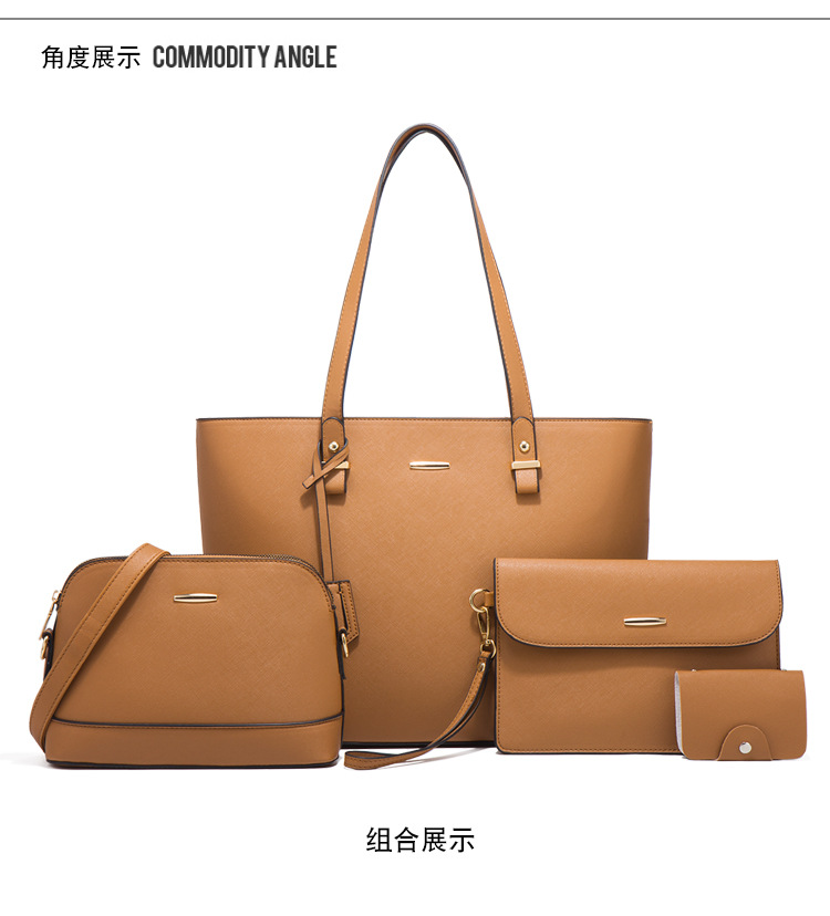 Women PU Leather Shoulder Handbag Set, Solid Color Zip Tote with Matching Pouch for Daily Use