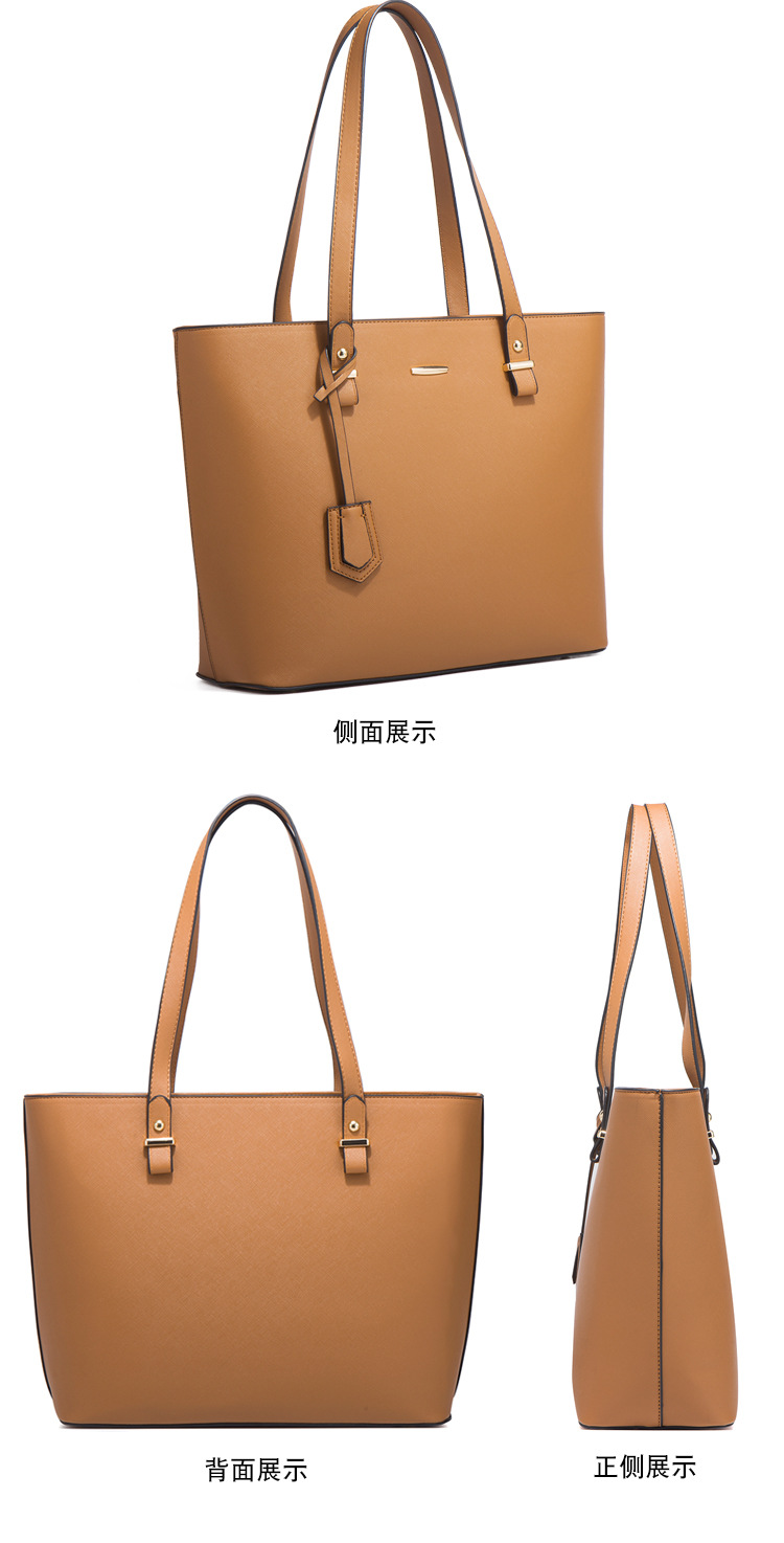 Women PU Leather Shoulder Handbag Set, Solid Color Zip Tote with Matching Pouch for Daily Use