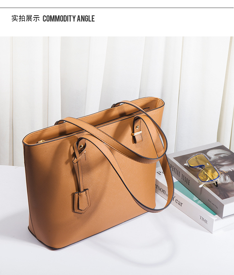 Women PU Leather Shoulder Handbag Set, Solid Color Zip Tote with Matching Pouch for Daily Use